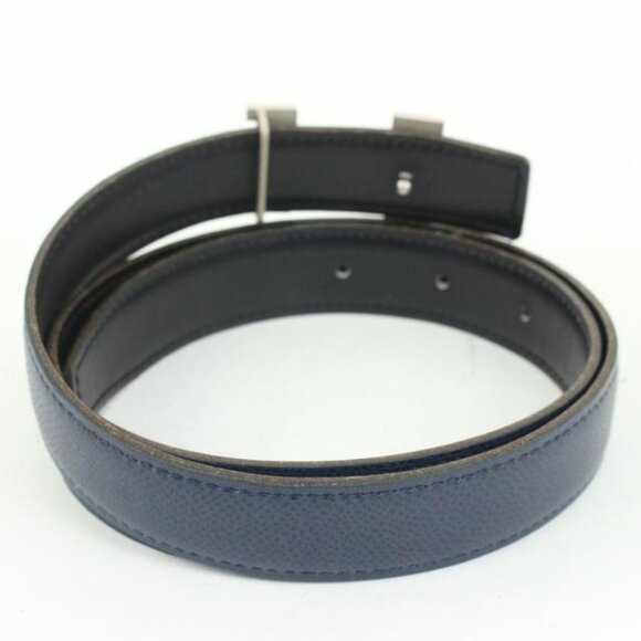 Hermès Navy x Black x Silver 24mm Reversible H Logo Belt Kit  1h425s